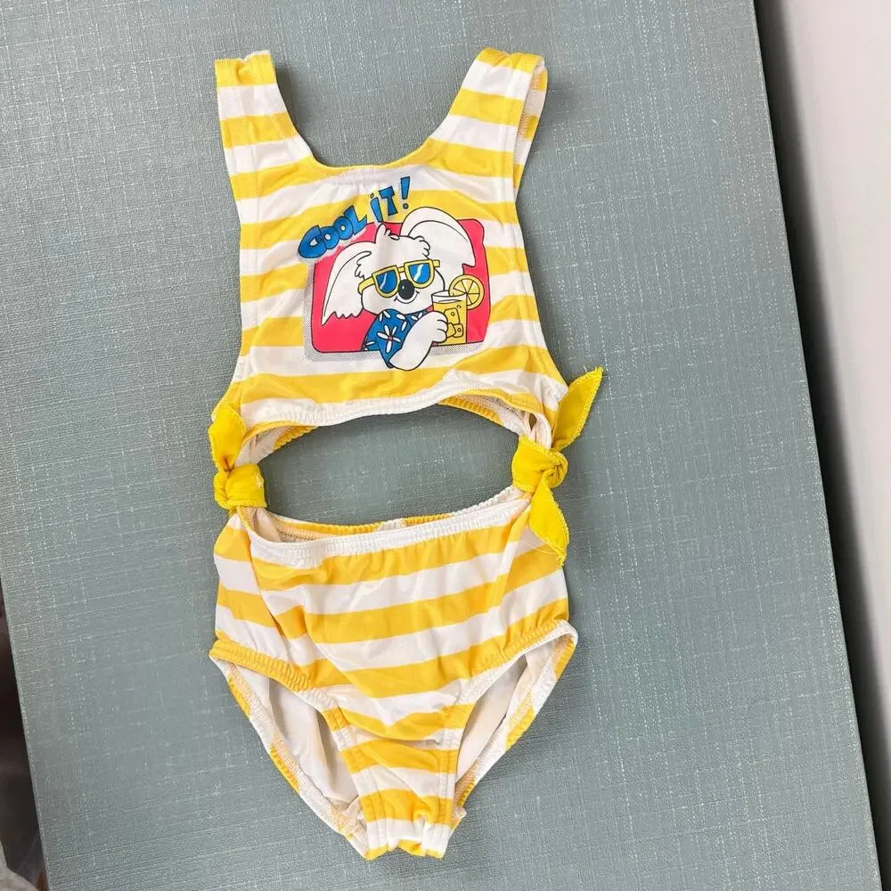 Vintage Carter's Yellow Striped Cool It! Koala Bathing Suit 5T USA
